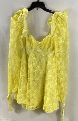 NWT For Love & Lemons Yellow Meringue Floral Sequin Bustier Mini Dress Womens L - Image 1 of 4
