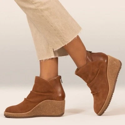 Aetrex Кара коньяк женщин кожи и замши ботинки лодыжки на танкетке ботинок 7,5 новый с Ярлыками - Изображение 1 из 4