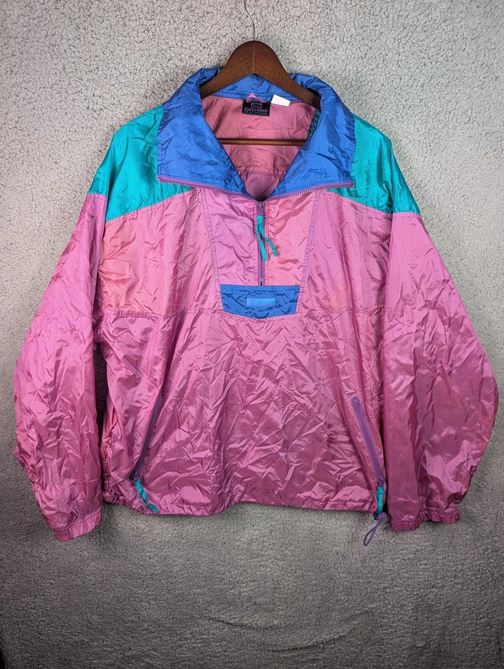Chaqueta cortavientos Extreme vintage para hombre grande rosa verde azulado bloques de color pulóver años 90 Foto 1 de 4