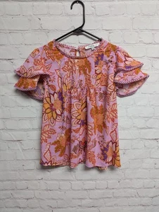 Blusa manga vieira Flutter floral rosa naranja rojo rosa rosa talla M nueva sin etiquetas 272 - Imagen 1 de 7