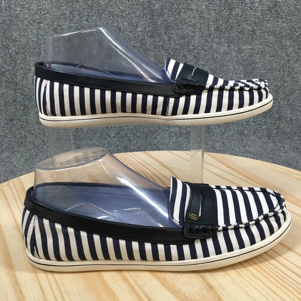 Tommy Hilfiger Zapatos Mujer 9.5 M Blanco Azul Mantequilla 3 Penny Mocasines Imitación Cuero Foto 1 de 4