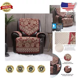 Red Jacquard Recliner Cover – 100% Waterproof & Slip-Resistant for Living Rooms - Picture 1 of 10