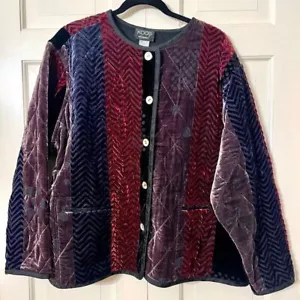 Koos of Course Quilted Velvet Burnout Jacket Red Black Lagenlook Size 2X - Picture 1 of 8