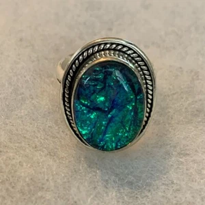Beautiful Dichroic Glass Sterling Silver Ring - Size 8.75 - Picture 1 of 4