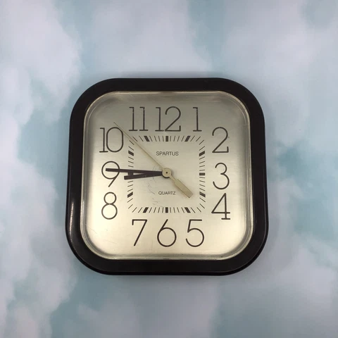 Spartus Square Wall Clock - Quartz Battery Powered Brown + Metallic / Bronze MCM Cover