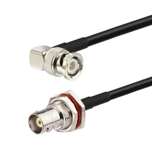 BNC Male Right Angle to BNC Female Bulkhead RG58 Pigtail RF Coaxial Cable 30cm - Picture 1 of 3