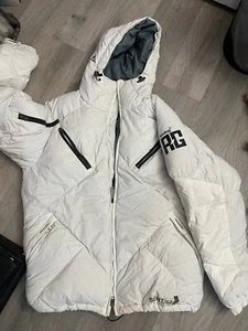 Analog Heavy Puffer Snowboard Hooded Zip Winter Jacket - White - Large - Picture 1 of 11