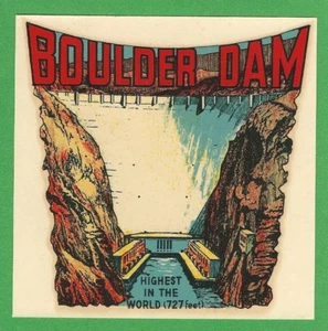 DE COLECCIÓN ORIGINAL DORADO 1948 RECUERDO "BOULDER DAM" NEVADA CALCOMANÍA DE VIAJE ARTE - Imagen 1 de 2