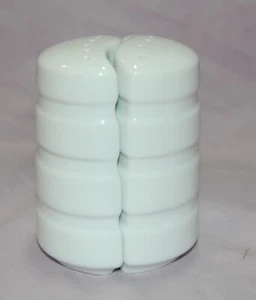 Fitz & Floyd Ribbed Ceramic White Asymmetrical Salt & Pepper Shakers - Picture 1 of 5