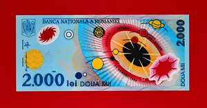 2000 Lei 1999 ROMANIA UNC Polymer Solar System, EUROPE's 1st Polymer Note P-111a - Picture 1 of 2