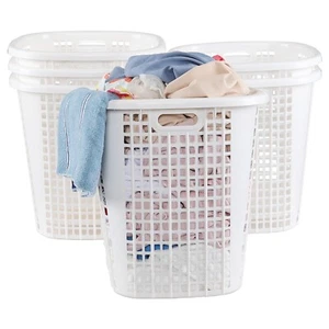 50 L White Laundry Hamper, Plastic Large Clothes Storage Basket w/ Handle 6-Pack - Picture 1 of 10