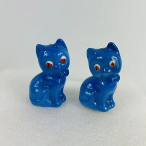 Vintage Solid Blue Kitty Cats Salt Pepper Shaker Set Orange Eyes Kitchen Kitsch - Picture 1 of 13