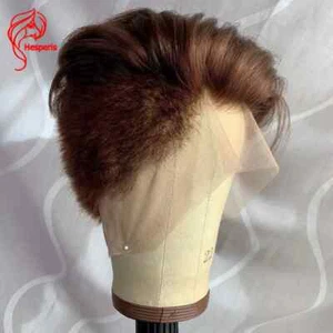 Pelucas de hombre patillas cortas corte pixie cabello humano recto peluca de encaje completo para hombre - Imagen 1 de 11