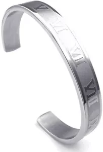 Bracciale Polsino Numerico Romano per Uomo Donna Open Punk Acciaio Inox - Foto 1 di 15