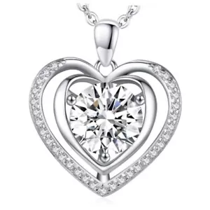 Heart Pendant Necklace for Wife Moissanite Lab-Created Gem I Silver Heart-2CT - Picture 1 of 7