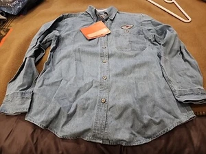 VINTAGE NWT Harley Davidson Shirt Womens SMALL Denim 100th Anniversary. - Picture 1 of 12