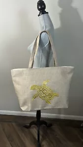 Borsa da spiaggia tartaruga marina beige con tracolla tartaruga in rilievo oro - Foto 1 di 7