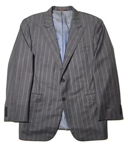 Hickey Freeman Gray-Blue Stripe PeakLapel Men Blazer Jacket Worsted Wool Sz 46R  - Picture 1 of 12