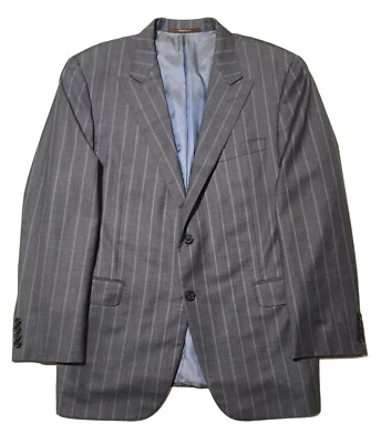 Hickey Freeman Gray-Blue Stripe PeakLapel Men Blazer Jacket Worsted Wool Sz 46R  - Image 1 of 4