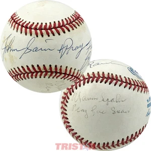 WARREN SPAHN & JOHNNY SAIN SIGNED AL BASEBALL INSCRIBED PRAY FOR RAIN, SNOW PSA - Picture 1 of 4