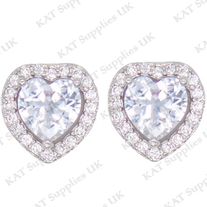 Womens Heart Earrings 925 Sterling Silver Plated Jewellery Studs Stud Gift Ear - Picture 1 of 6