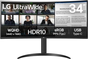 34 inch LG Curved Monitor Ultrawide VA Panel WQHD 1440p DP HDMI USB-C - Open Box - Picture 1 of 8