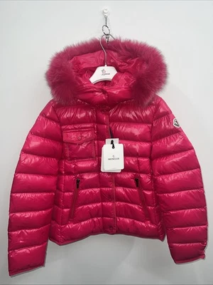 Moncler New Armoise Giubbotto Kids Down Jacket Size 12A Pink Fur Trim Hood NWT - Image 1 of 4