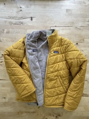 Patagonia Reversible Snow Flower Jacket Girls Size M Fleece Quilted Coat Yellow - Image 1 of 3