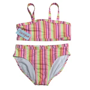 New Cat & Jack Girls Medium (8) UPF 50+ Neon Stripe Bikini 2PC Swimsuit - Picture 1 of 3