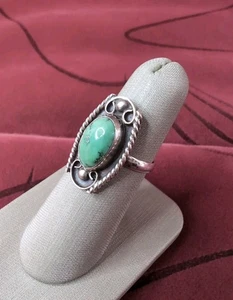 Vintage Sterling Silver 925 Green Teal Turquoise Southwestern Style Ring Size 7 - Picture 1 of 8