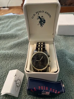 U.S. POLO ASSN. USC40059 0317 Quartz Analog Men's Watch New In Box Black & Gold - Image 1 of 4