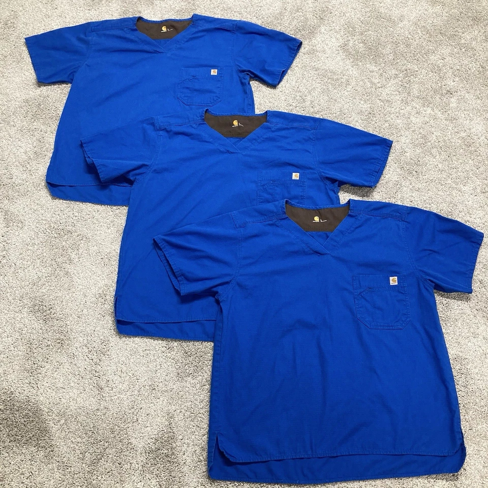 LOT Carhartt Scrub Tops Men’s Large Royal Blue Shirts Nurse Medical (SET OF 3) - Image 1 of 4