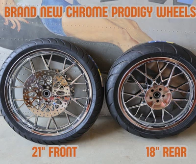 NUEVO PAQUETE DE NEUMÁTICOS DE RUEDA HARLEY-DAVIDSON TOURING CROMO PRODIGY NUEVO COMPLETO Foto 1 de 4