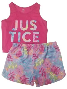 Justice Girls Pink Purple Tropical Pajamas Shorts Tank Top Sleep Set - Picture 1 of 1