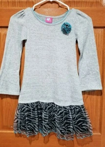 WHAT A DOLL Girl's M 7-8 Gray & Aqua Lined Zebra Print Tulle Skirt Dress - Picture 1 of 6
