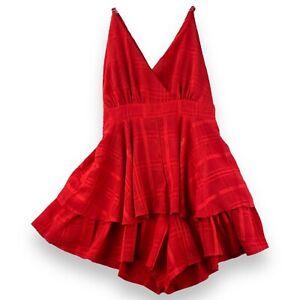 NLW Current Fashions Red Ruffle Tie Back VNeck Short Dress Romper Womens Size M
