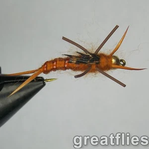 1 docena (12) - Ninfa Kaufmann's Stonefly - MARRÓN - Cabeza de cuentas - Piernas de goma - Imagen 1 de 1