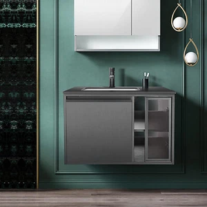 Bathroom Wall Hung Vanity Storage Cabinet Stone Top Ceramic Bowl Basin 750x505mm - Picture 1 of 12
