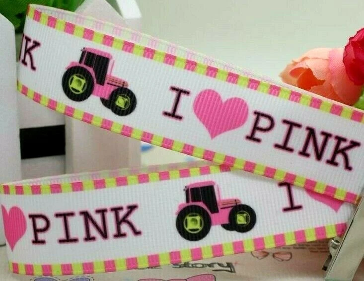 7/8 INCH 22mm GROSGRAIN RIBBON Hair Bow Supplies Wholesale Pink Tractor - Image 1 of 1