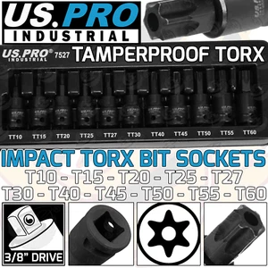 US PRO IMPACT TAMPERPROOF TORX BIT Sockets Set 3/8" Drive Impact Star T10 - T60 - Picture 1 of 4