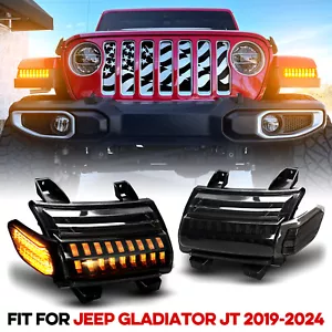 Front Smoked LED Fender Lights W/Turn Signal DRL For Jeep Gladiator JT 2019-2024 - Picture 1 of 12