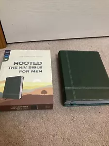 ROOTED NIV BIBLE FOR MEN GREEN LEATHER SOFT - Picture 1 of 13