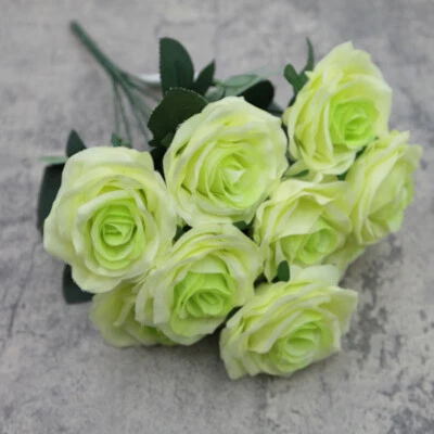 Ramo de rosas de seda de 10 cabezas flor artificial boda jardín hogar fiesta decoración Foto 1 de 4