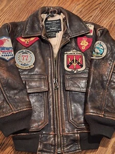Vintage Avirex G-1 Navy Leather Jacket Military Flight Bomber Top Gun Patches 4T - Picture 1 of 10