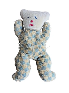 Vintage karierter Stoffbär Plüschtier mit besticktem Gesicht - rustikale Handarbeit - Bild 1 von 6