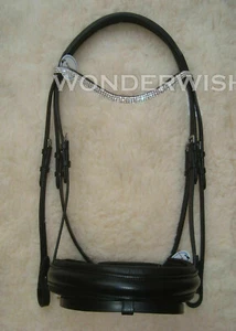 Dressage Horse Bridle Extra Wide Padded Noseband & Clear Crystal Browband 4 Size - Picture 1 of 3