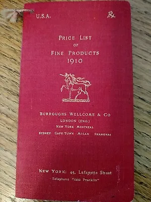 Price List Of Fine Products 1910 Burroughs Wellcome & Co Medicine Pharmaceutical • 128.16$