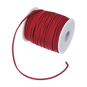 3mm 50 Yard Suede Cord with Roll Spool Flat Faux Leather Lace DIY Craft, Red