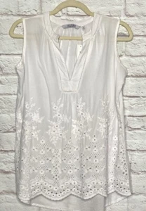 Small/Medium New White Eyelet Lace Cotton Tunic Tank Top Blouse Shirt - Picture 1 of 12