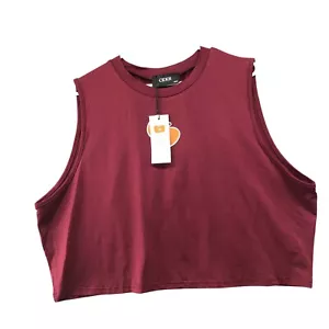 NWT Cider Sleeveless Crop Top Womens 4XL Red Burgundy Crewneck Active Stretchy - Picture 1 of 6